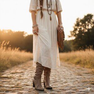 Guess MALLAY Tan Leather Side Zipper Mid-Calf Chunky High Heeled Boots Size 9M